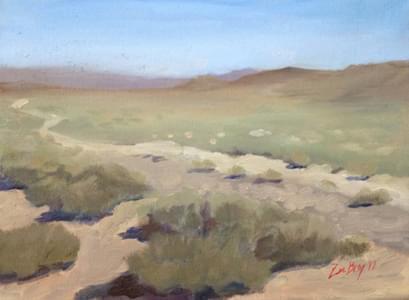 ‘Looking East of Fallon, Nevada’. Oil on canvas. 4 x 6 inches. 2012. 